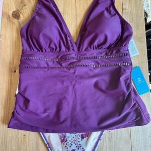 Cupshe tankini NWT - floral bottoms with a matching purple top.
